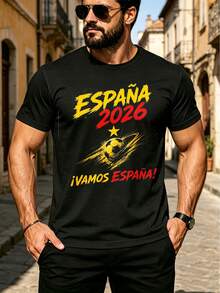 Spain 2026 Vamos Espana T-Shirt, Dynamic Yellow Red Soccer Graphic With Star, Motion Lines And Bold Supporter Lettering Men's T-Shirt, PLUS SIZE - Black - View 8