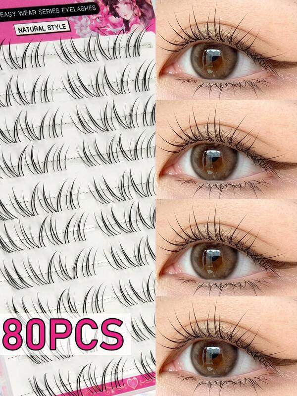 80 Clusters Natural Soft Cartoon Upper Eyelashes, Clearly Defined Eyelash Clusters, Naturally Enlarging Eyes, Beautiful Eye Makeup, Suitable For Various Occasions, DIY Eyelash Clusters, Segmented Eyelashes, False Eyelashes