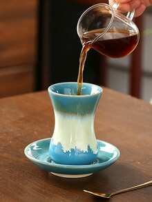 Bộ tách cà phê Thổ Nhĩ Kỳ bằng gốm kèm đĩa lót, tách espresso gốm, tráng men nung lò màu gradient, bộ tách cà phê Ả Rập nhỏ và đĩa lót, phù hợp dùng tại nhà, quán cà phê và làm quà tặng - Nhiều màu - Xem 5