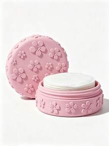 3D Embossed Cherry Blossom Cotton Pad Storage Box With Dust Cover, Cute Aesthetic Makeup Organizer, Desktop Sponge Jewelry Storage Box, Bathroom Countertop Organizer, Sweet Desktop Decor, Creative Holiday Gift For Girls - Multicolor - View 12