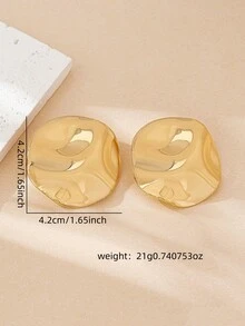 1 Pair Exaggerated Geometric Asymmetrical Stud Earrings For Women, European And American Style - Gold Round Stud Earrings - View 2