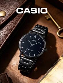 Jam Tangan Analog Minimalis Pria Casio Hitam dengan Gelang Stainless Steel Berlapis Ion, Tahan Percikan Air 3ATM MTP-VT01B-1B - Hitam - View 7