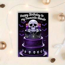Gothic Style Birthday Card: Unique Gothic Theme Skull And Bat Design Single Birthday Card | Fun Romantic Birthday Card With Envelope - 4.33 Inches X 6.29 Inches, Perfect For Friends, Family And Loved Ones - Birthday Party Decoration - Sets - View 10