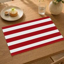 1pc Red And White Striped Placemat, Minimalist Modern Table Mat, Dining Table Decor, Easy To Clean Kitchen Restaurant Home Daily Use, Christmas Holiday Decoration - Multicolor - View 1