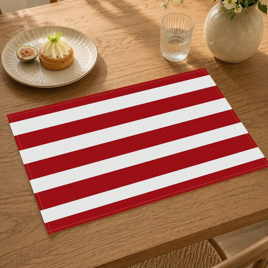 1pc Red And White Striped Placemat, Minimalist Modern Table Mat, Dining Table Decor, Easy To Clean Kitchen Restaurant Home Daily Use, Christmas Holiday Decoration - Multicolor - View 1