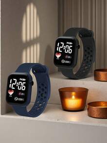 Silicone Strap Square LED Digital Watch With Time Display Function, Suitable As Holiday Gift, Valentine's Day Gift, Christmas Gift, Graduation Gift Or School Gift - Multicolor - View 17