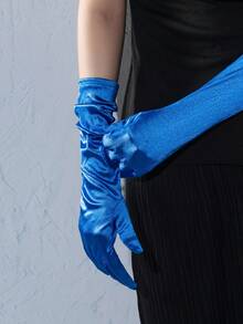 1 Pair New Minimalist Solid Color Mid-Length Party Gloves, Casual Fabric - Hot Pink - View 13