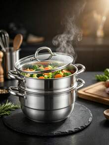 MiLaiWP 4-Piece Stainless Steel Kitchen Cookware Set, Including 1 Milk Pot And 1 Pot With Lid And Steamer Basket For Cooking, Ideal Gift For Women, Mothers, Families And Friends, Suitable For Home Kitchen Use, Back To School Season - View 4