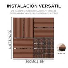 11 Piezas Wpc Pisos 30 X 30 CM,Cubre 1 Metro Cuadrado, Plástica Encastrables Pisos, Piso Impermeable y Antideslizante para Jardín, Terraza, Balcón y Alberca - DBS0025 - Ver 3
