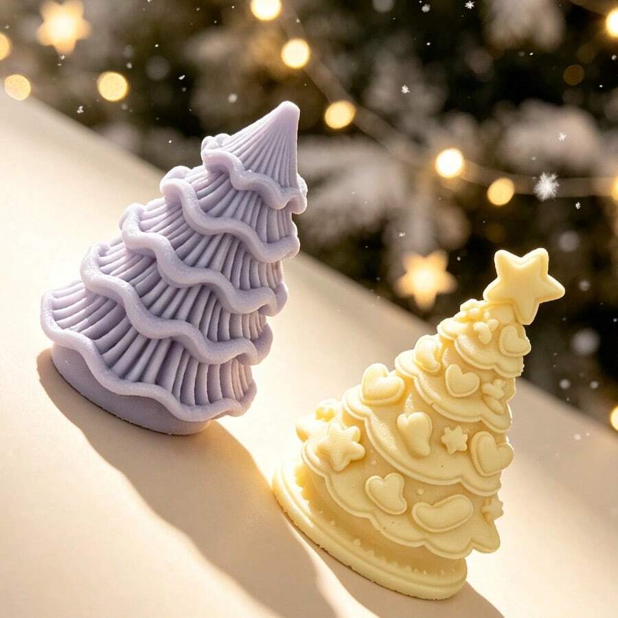 2026 New Christmas Tree Silicone Mold, Christmas Scented Candle Resin Mold, Home Decor Plaster Ornament - S324-2 Heart and Star Christmas Tree Mold - View 1
