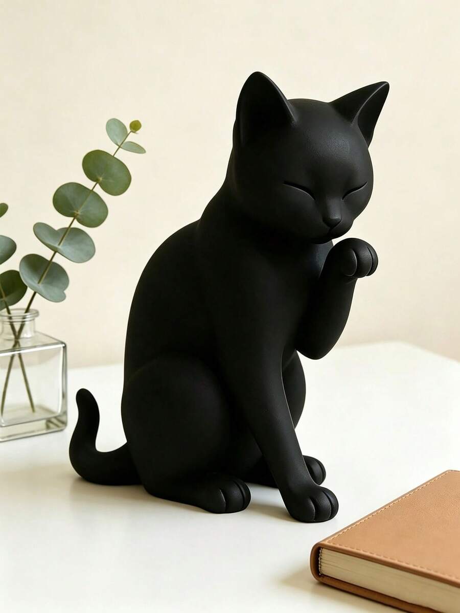 1pc Modern Black Cat Statue - 3D Printed Plastic Figurine, Suitable For/Decor, Minimalist Window Sill And Desktop Decoration, Room, Shelf Collectible Architectural Decor - Black Cat Sculpture Decorative Gift - Multicolor - View 1