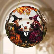 2D Flat - Charming Witch Sun Catcher - Acrylic Hanging Decoration, With Autumn Leaf Design, Perfect For Halloween, Mother's Day/Father's Day Gifts, Indoor And Outdoor Home Garden Decor, Porch And Wall Art, Halloween Decoration, 2D Flat - A - View 6