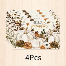 1件裝秋季南瓜與楓葉植物印花仿亞麻餐墊，Hello Pumpkin 長方形碗盤墊，適用於居家廚房、餐廳、感恩節派對與豐收季節餐桌裝飾 - 彩色 - 查看 9