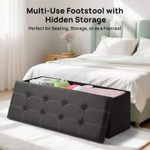 LOVEWE Foldable Double-Stitched Leather Storage Stool, Space-Saving, High Load-Bearing, Storage Bench For Sofa / Shoe Changing / Home Furniture - Black 76*38*38cm - View 3