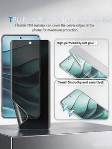 3Pcs Anti Peeping Hydrogel Film Explosion-Proof Scratch Resistant Privacy Phone Screen Protector Compatible With Xiaomi/ Note 15/ Reno/Honor Magic 8 Pro Lite/Compatible With Tecno Various Curved Surface Models With Smooth Touch Automatic Adsorption Friendly Shell Anti Spy Does Not Support Fingerprint Recognition - Black - View 7
