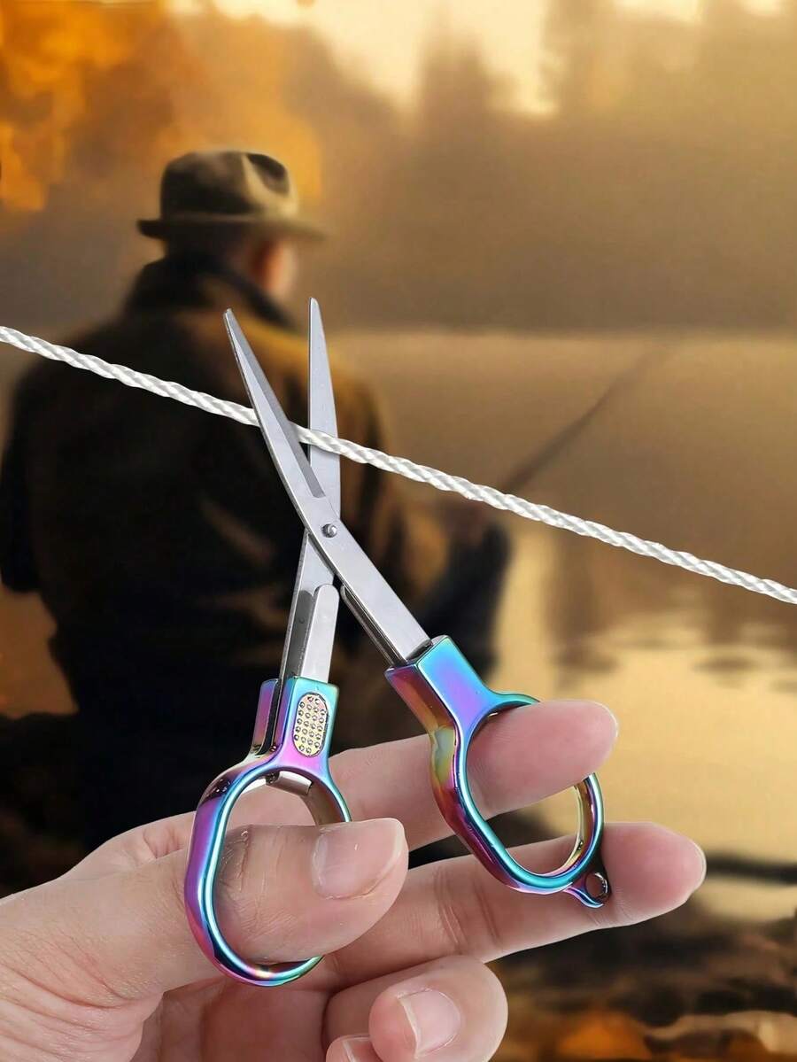 Double Circle Retro Folding Scissors Portable Small Scissors Carry Mini Private Fishing Travel Home Trumpet, For Cutting Threads Back To School,Back To School,School Supplies - Multicolor - View 1