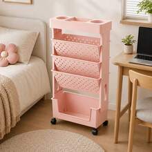5-Tier Mobile Bookshelf Storage Cart With Wheels, Rolling Side Desk Bookshelf, Floor-Standing Office & Study Supplies Folder Storage Trolley - Multicolor - View 15