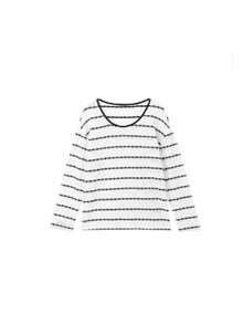 Kaos Lengan Panjang Bergaris Putih Wanita, Baju Pelindung Matahari Tipis Berlubang untuk Musim Panas, Atasan Bahu Asimetris Longgar Dua Arah (Lapisan Dalam Tidak Termasuk) - Putih - View 5