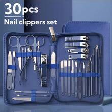 30pcs Nail Care Tool Set, Includes Nail Clippers, Nail Cutters, Ingrown Nail Trimmers, Nail Pliers And Nail Grooming Tools, Neutral Grooming Kit (Black) - Black - View 12