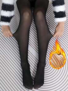 Women's 200g Sexy Thick Warm Tights, Nylon Leggings, Fleece Lined, Black, Suitable For -10-10°C, Semi-Transparent, High Waist, Autumn/Winter - Black - View 3