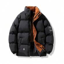 Men's Heavy-Duty Windproof Winter Jacket With Full-Zip Closure & Stand Collar Coat, Loose-Fit Outerwear For Skiing, Snowboarding, Outdoor Activities - Black - View 12