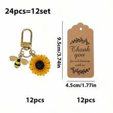 12/1 Set Wedding Sunflower & Bee Keychain Gift Set, Party Favors And Thank You Cards, Party Souvenir Keychains, Backpack Keychain Charms, Suitable For Weddings, Birthday Parties, Picnic Gatherings - Multicolor - View 11