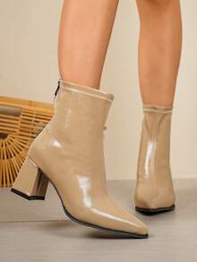 Sepatu Boots Wanita Model Minimalis dengan Resleting Warna Polos untuk Musim Gugur/Dingin Terbaru, Cocok untuk Komuter, Modis, dan Bergaya Minimalis. - Khaki - View 5