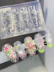 1件夏季百合冰花手工雕刻花瓣3D花朵美甲矽膠模具 - 無色 - 查看 9