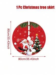 Falda de árbol de Navidad con Papá Noel y muñeco de nieve, alfombra redonda para base de árbol de Navidad con estampado de copos de nieve para decoración interior navideña - Rojo - Ver 7
