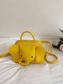 CONTAINEVERY Tas Tangan Persegi Kecil Motif Gajah Kartun Lucu, Tas Bahu, Tas Selempang, Gaya Y2K - Kuning - View 4