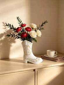 1pc Cowboy Boot Shaped Vase, Western Style Decorative Flower Pot, Bohemian Tabletop Centerpiece, Unique Desktop Ornament, Suitable For Living Room Bedroom Home Decor - A - View 5