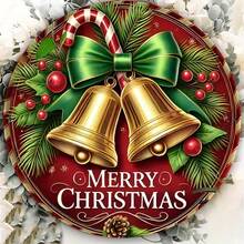 Merry Christmas Bell Theme Metal Sign - 8x8 Inch Round Iron Wall Decor, Suitable For Home, Bar, Garage, Club, Restaurant And Cafe, Perfect Room Decoration With Random Hole Position - A - View 9