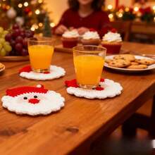 Juego de Posavasos de Ganchillo de Papá Noel para Navidad, Hechos a Mano, Festivos, Antideslizantes y Resistentes al Calor para Decoración de Mesa Navideña y Regalos - 1 - Ver 4