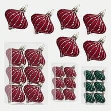 6pcs Premium Flocked Asymmetric Colorful Rhinestone Almond-Shaped 8cm Christmas Ball Set Christmas Tree Hanging Decor - 6Pcs - View 2