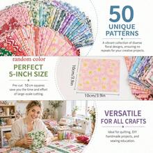 50pcs Set, Exquisite Floral Fabric Bundle, Includes 50 Different Colors And Patterns, Pre-Cut Multi-Purpose Fabric, Suitable For Sewing, DIY Crafts, Doll Making, Quilting, Embroidery, Bedding And More, Ideal Choice For Sewing Enthusiasts, 12.7*12.7cm - Variant - View 11