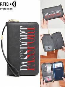MIYIN Fashion Unique Creative Letter Pattern Passport Holder, RFID Anti-Theft Portable Zipper Travel Wallet With Wrist Strap, Can Store Credit Cards/ID Cards/Cash/Phone - Multicolor - View 8
