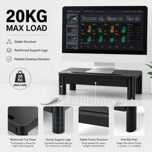 Adjustable Monitor Riser With Storage Drawer, Desktop Computer Screen Support Stand, Elevated Desk Organizer For Laptops And Office Displays - View 3