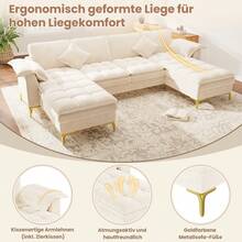U-Shaped Chaise Lounge, 4-Seat Beige Chenille - Beige 4 Seat - View 6