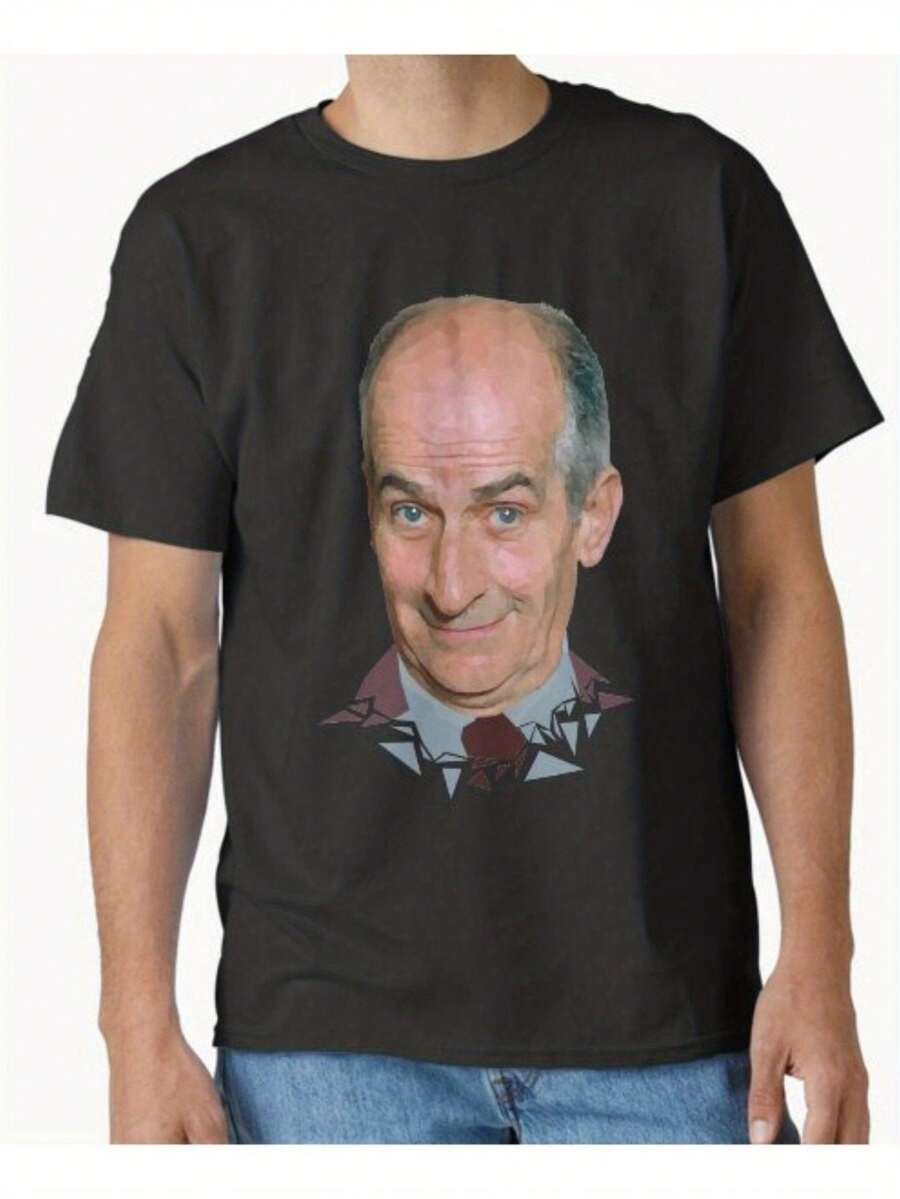 T-shirt da uomo e unisex con ritratto iconico a mosaico di Louis De Funes - Stampa grafica di film spagnoli, maglietta girocollo in cotone traspirante adatta per l'uso tutto l'anno - nero - Visualizzare 1