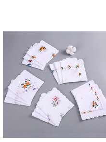 12pcs Women's Handkerchiefs, Vintage Style, 11-Inch Floral Pattern, Wavy Edge Design, Embroidered Craftsmanship, Suitable For Tea Parties, Weddings And Other Occasions. - Multicolor - View 3