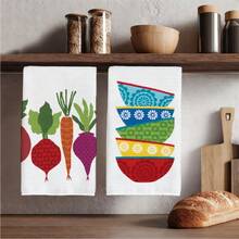 2/4/6Pcs,Vintage Folk Style Kitchen Hand Towels, Carrot Beet Tomato Rooster Cookware Pattern Quick Dry Reusable Cleaning Towels For Cooking Baking Home Decoration,Kitchen Accessories. - Multicolor - View 14