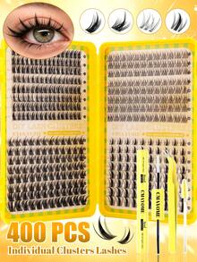 400pcs Mixed Style Cluster False Eyelashes, Maple Leaf/Wheat/Triple Fish, Delicate Natural Eyelash Band, DIY Home Eyelash Extension, Cluster False Eyelashes, Single Piece False Eyelashes, False Eyelashes, Suitable For Creating Various Makeup Looks, Suitable For Daily/Date/Party Use - Multicolor - View 4