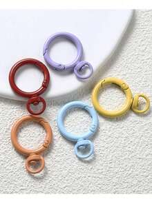 12/20/30/50/60/100pcs Random Color O-Ring Spring Clasp Hooks, Metal Carabiner Clips DIY Jewelry Connectors, Suitable For Keychains And Dog Leashes - Round Keychain - View 6