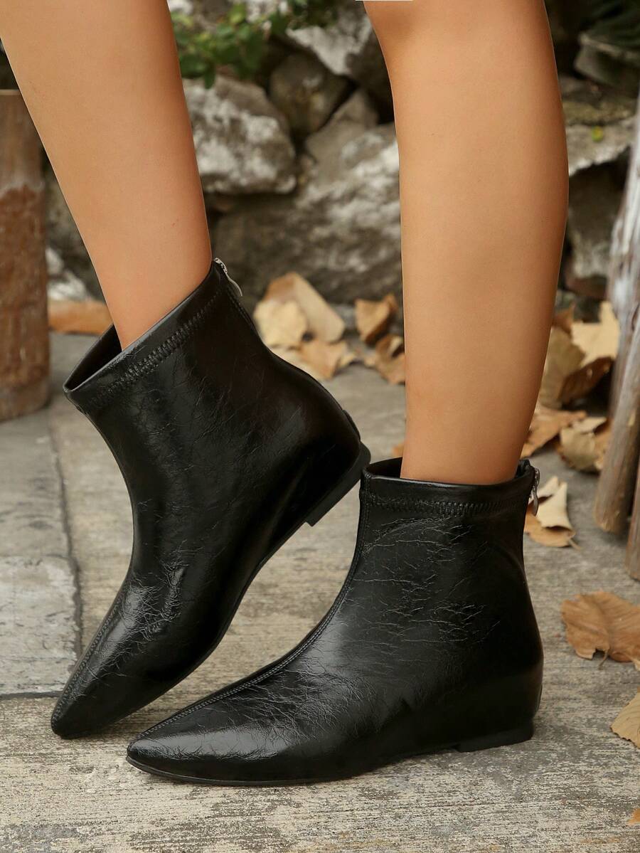 青少年平底尖頭隱藏跟踝靴