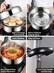 2/3 Tier Stainless Steel Steamer Pot With Lid, Multi-Function Soup Pot For Steaming And Boiling, Home Kitchen Steamer For Fish, Meat, Vegetables, Dumplings, Compatible With Induction And Gas Stoves - View 6