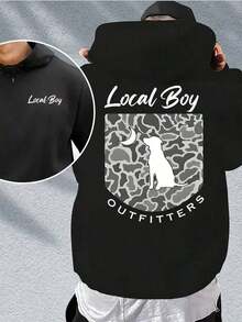 Local Men's Patterned Hoodie,With Pocket,Regular Casual Pullover,Suitable For Autumn And Winter,Machine Washable Fashion Printed Sweatshirt - 黑色 - 查看 8
