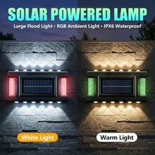 1/4PCS Solar Powered RGB Outdoor Wall Light Auto On/Off Sensor Up Down Lighting Waterproof Wall Sconce For Garden Fence Patio Decor - Solar Wall Lamp - View 6