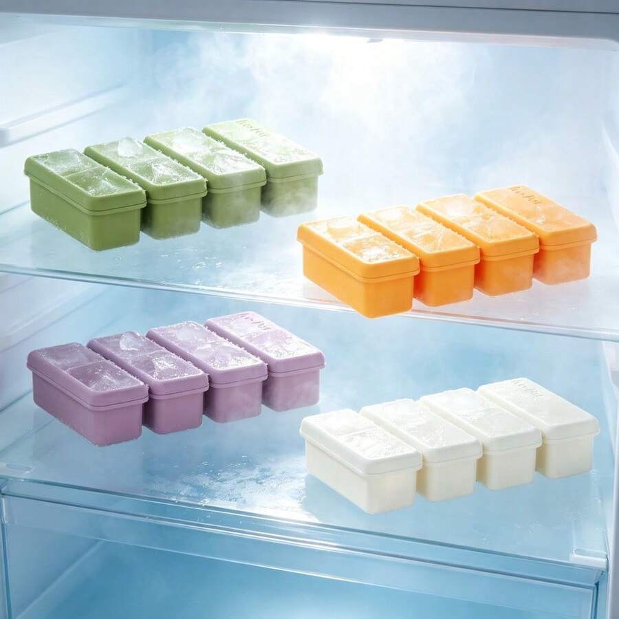 Multi-Color Silicone Ice Cube Tray With Lid, Home-Made Ice Cube Mold, Long Ice Cube Mold, Freezer- Odor-Free Ice Cube Box, Summer Drink Chilling Ice Cube Mold - Yellow - View 1