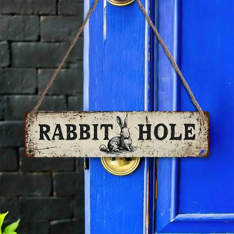 2D Flat Vintage Rabbit Hole Sign - Wonderland Wall Decor, Vintage Signage, Suitable For Home, Cafe And Theme Party, UV Printed Flat Rabbit Accessory, Indoor/Outdoor Decoration (Iconic Rabbit Hole) (Random Style) - A - View 1