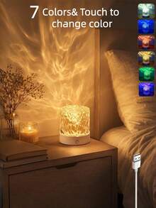 1pc Round Projection Lamp, Night Light, LED Light With Rotating Water Wave Dynamic Effect, USB Powered, 7 Color And 16 Color Options, 16 Color With Remote Control, Night Light, Suitable For Room, Living Room, Bedroom Decoration, Room Decor - Multicolor - View 14